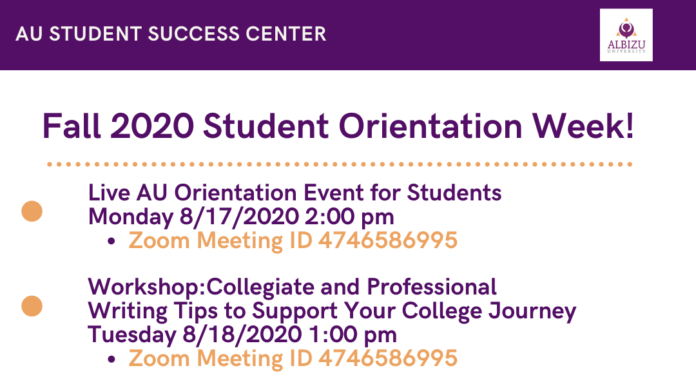 Fall 2020 Student Orientation Events