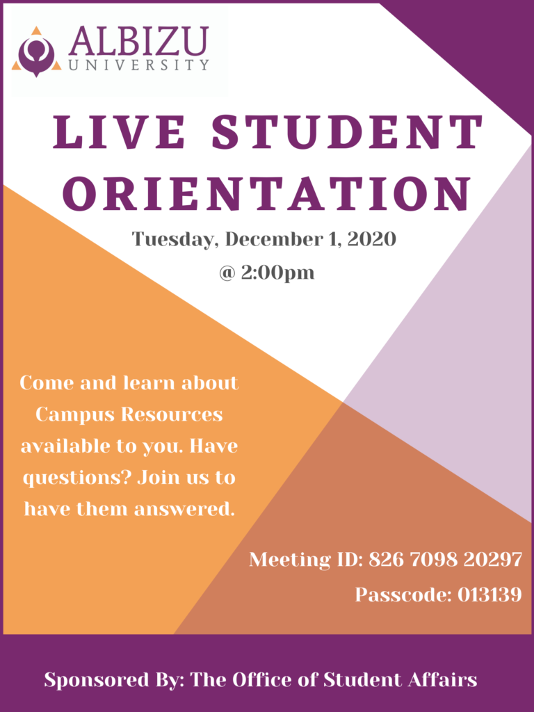 Spring 2021 New Student Orientation | Albizu Info Central