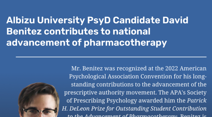 Psy D Student, David Benitez Wins Prestigious Award for Advancing Pharmacotherapy!