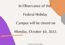 Campus Closed – Monday, October 10, 2022