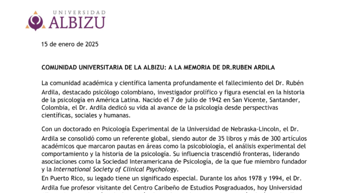 COMUNIDAD UNIVERSITARIA DE LA ALBIZU: A LA MEMORIA DE DR.RUBEN ARDILA
