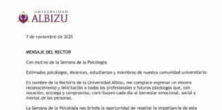 MENSAJE DEL RECTOR CON MOTIVO DE LA SEMANA DE LA PSICOLOGÍA