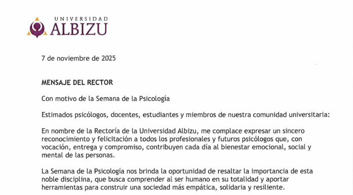 MENSAJE DEL RECTOR CON MOTIVO DE LA SEMANA DE LA PSICOLOGÍA